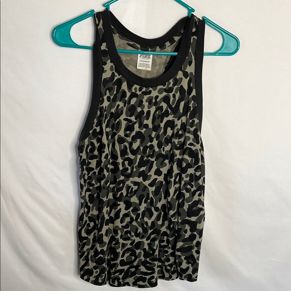 Pink Victoria's Secret Green and Black‎ camo animal print Tank Top